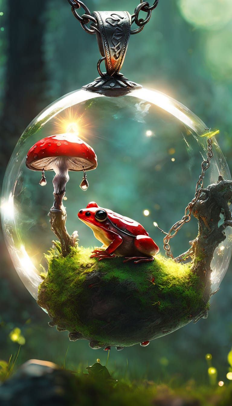 Mystical Forest Scene with Glowing Pendent