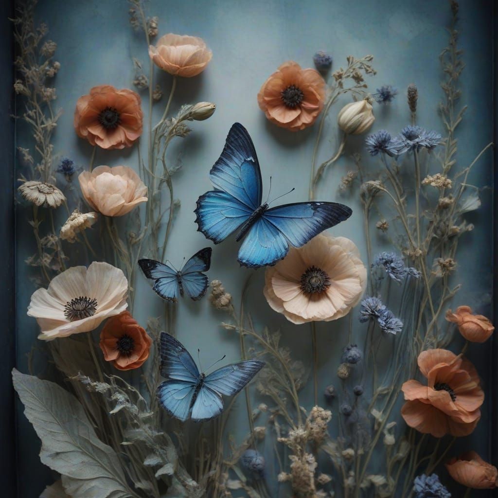 Dreamy Dried Flowers with Blue Butterfly