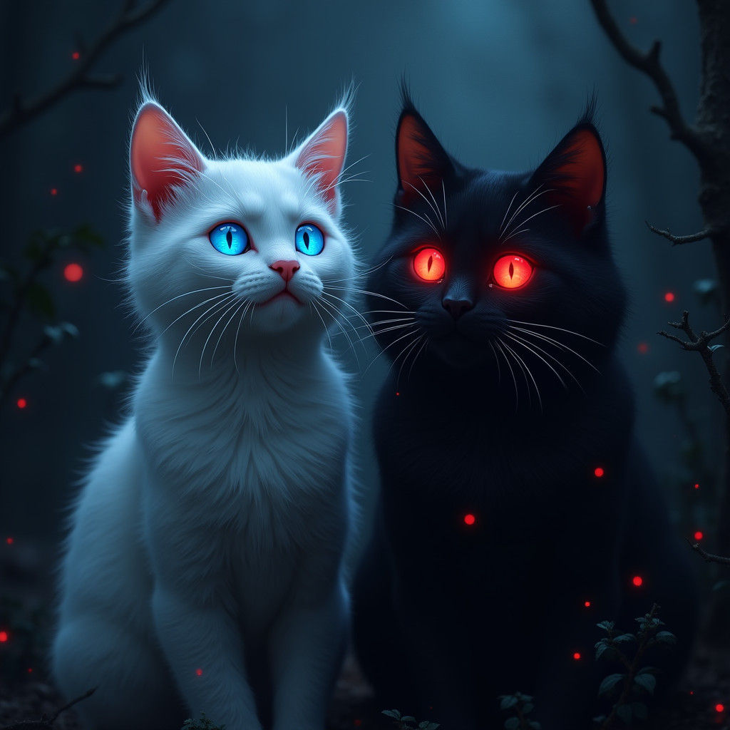Mystical Cats with Piercing Eyes in Matte Painting Style