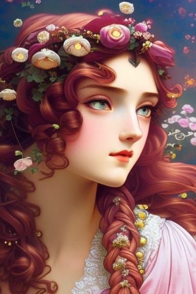 Enchanting Rose Goddess in Art Nouveau Style