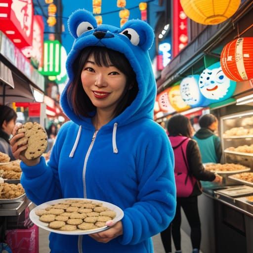 Cookie Monster in Vibrant Tokyo Street Market