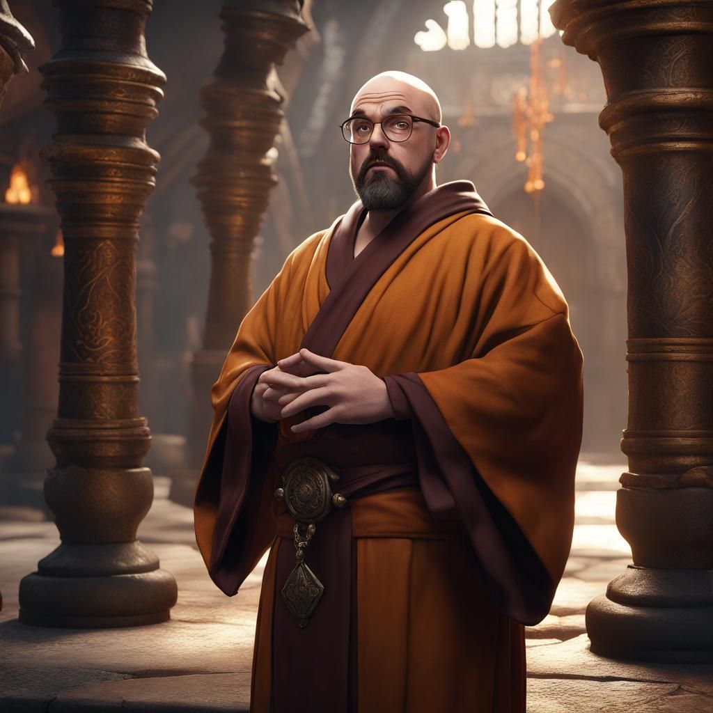 Monk in Detailed Matte Painting, Fantasy Concept Art
