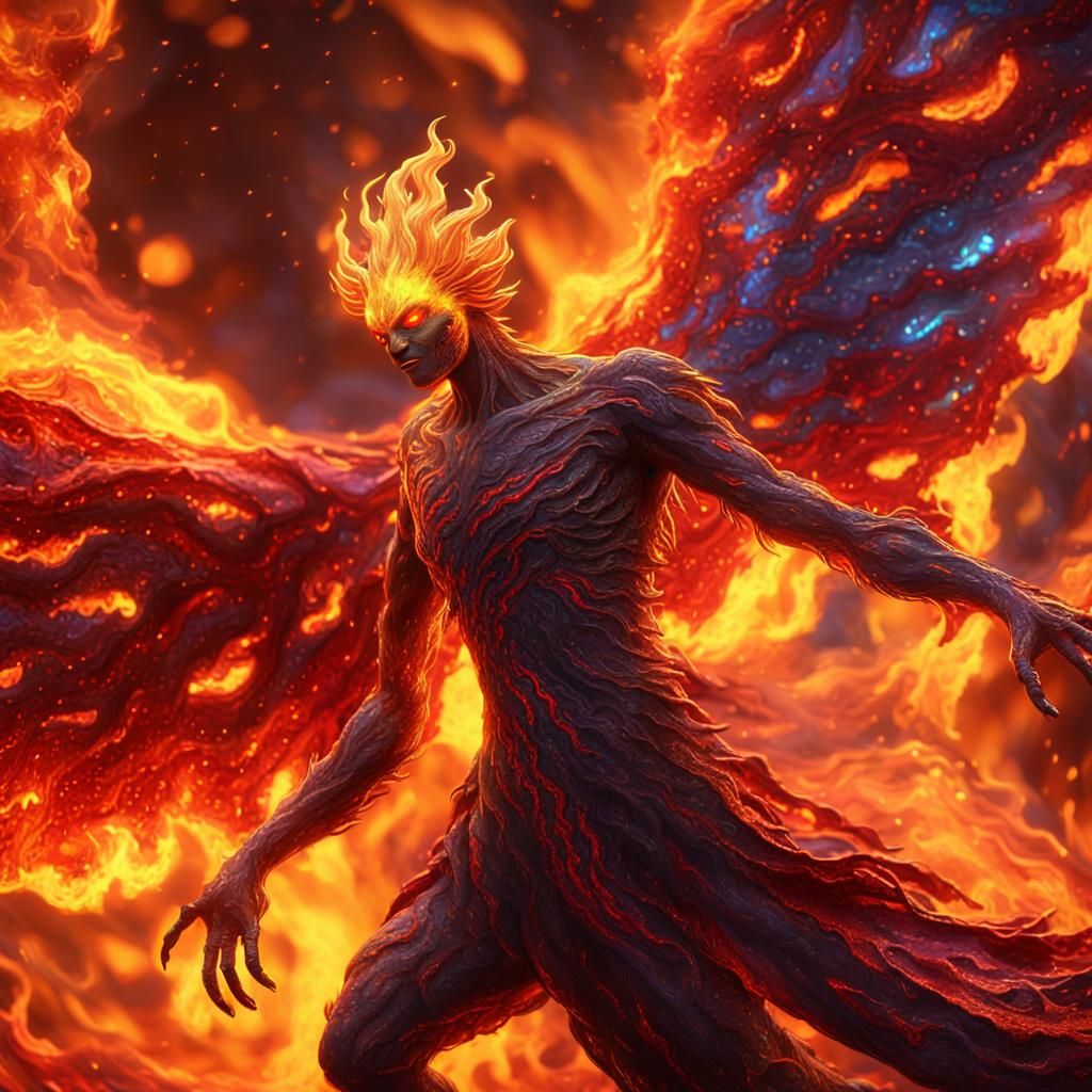 Fire Sprite Dancing in Lava: Digital Matte Painting