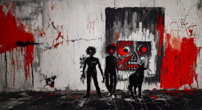 Urban Boy and Dog in Neo-Expressionist Style