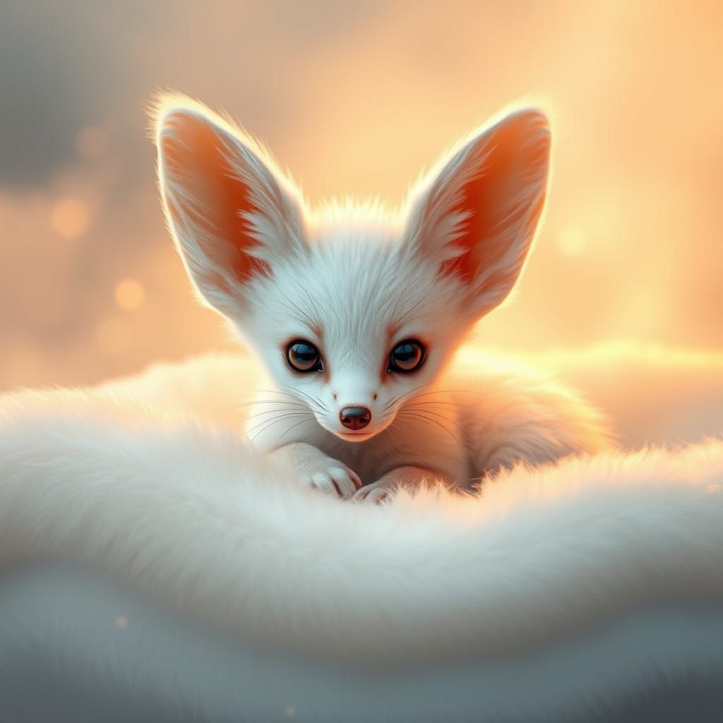Mystical Fennec Fox on Velvet Wave in Dreamy, Ethereal Light...