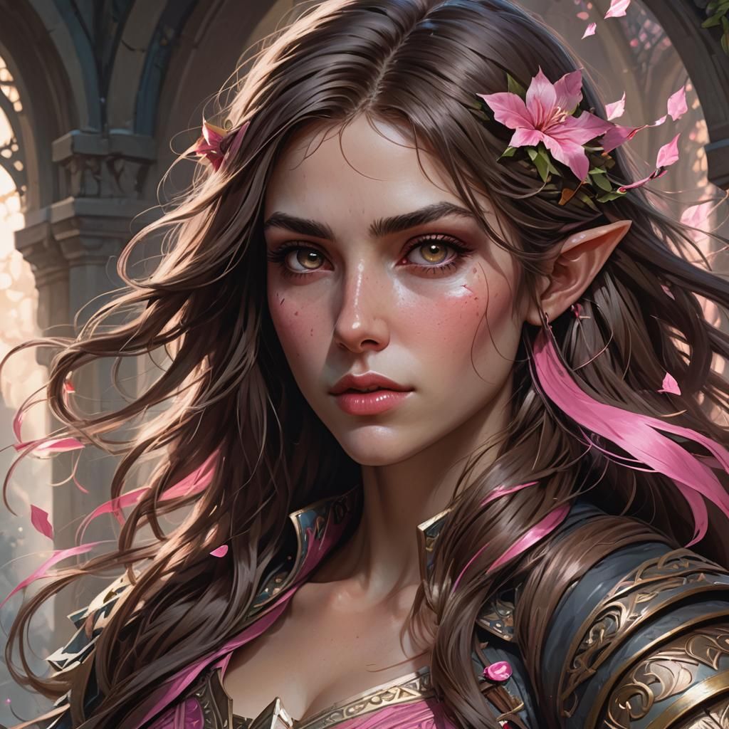 Half-Elf Rogue Portrait in Hyperdetailed Splash Art