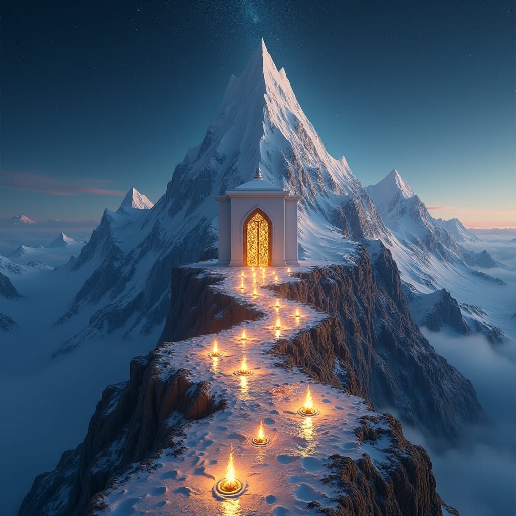 Golden Path to Mountain Peak in 3D