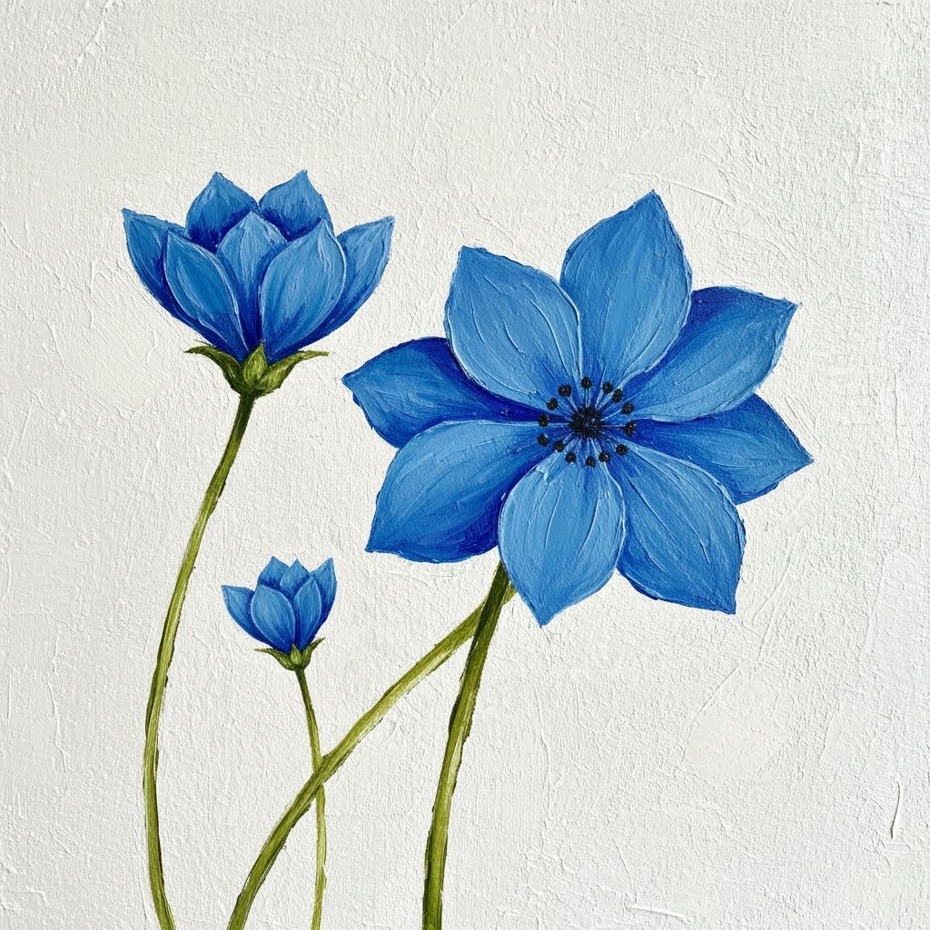 Impressionist Blue Flowers on Textured White Background
