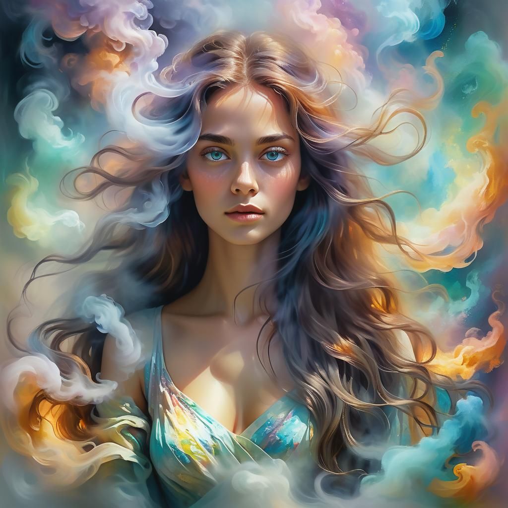 Mystic Woman Portrait in Neo-Impressionist Style