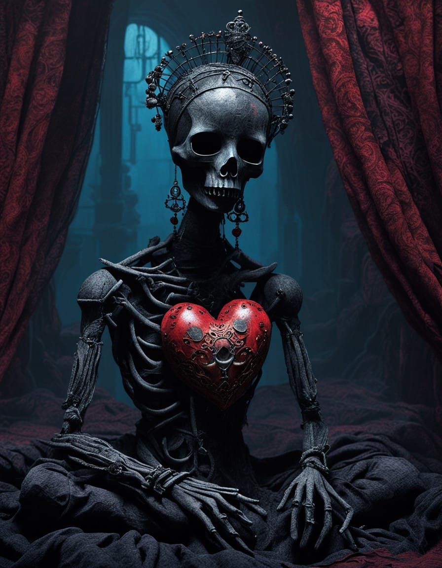 Velvety Black Voodoo Doll Adorned with Vibrant Fabrics and B...