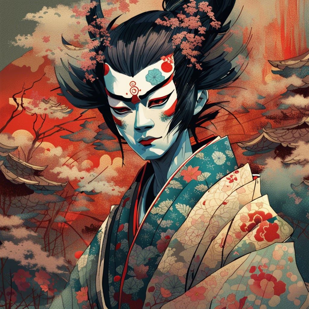 Kabuki Actor in Traditional Japanese Performance