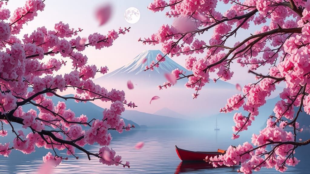 Ethereal Fuji Mountain Ukiyo-e Digital Art