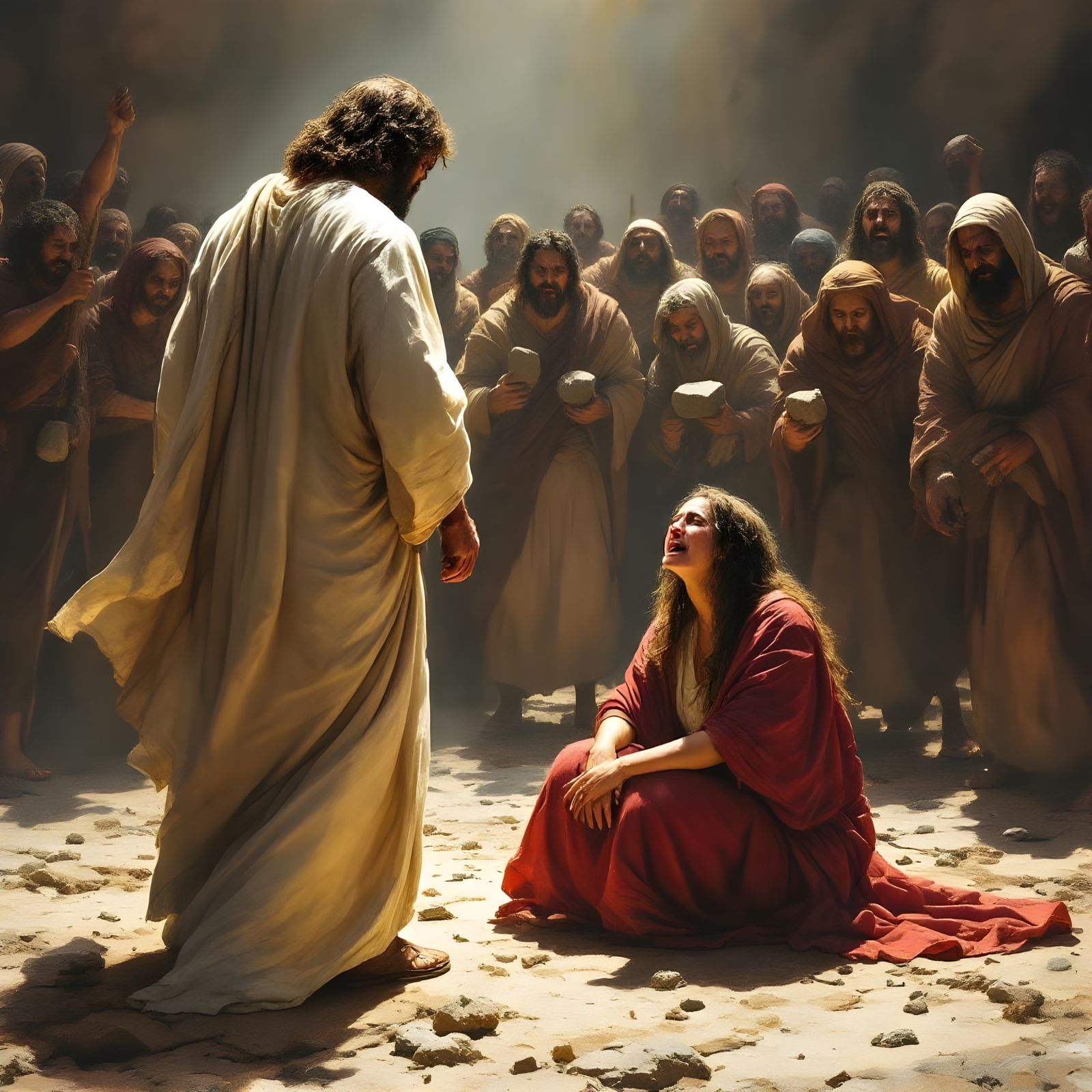 Christ Defends Accused Woman in Classical Style