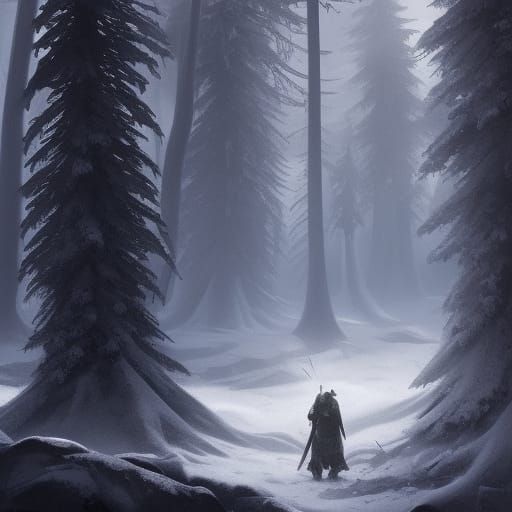 Viking Warrior in Winter Forest: Fantasy Art
