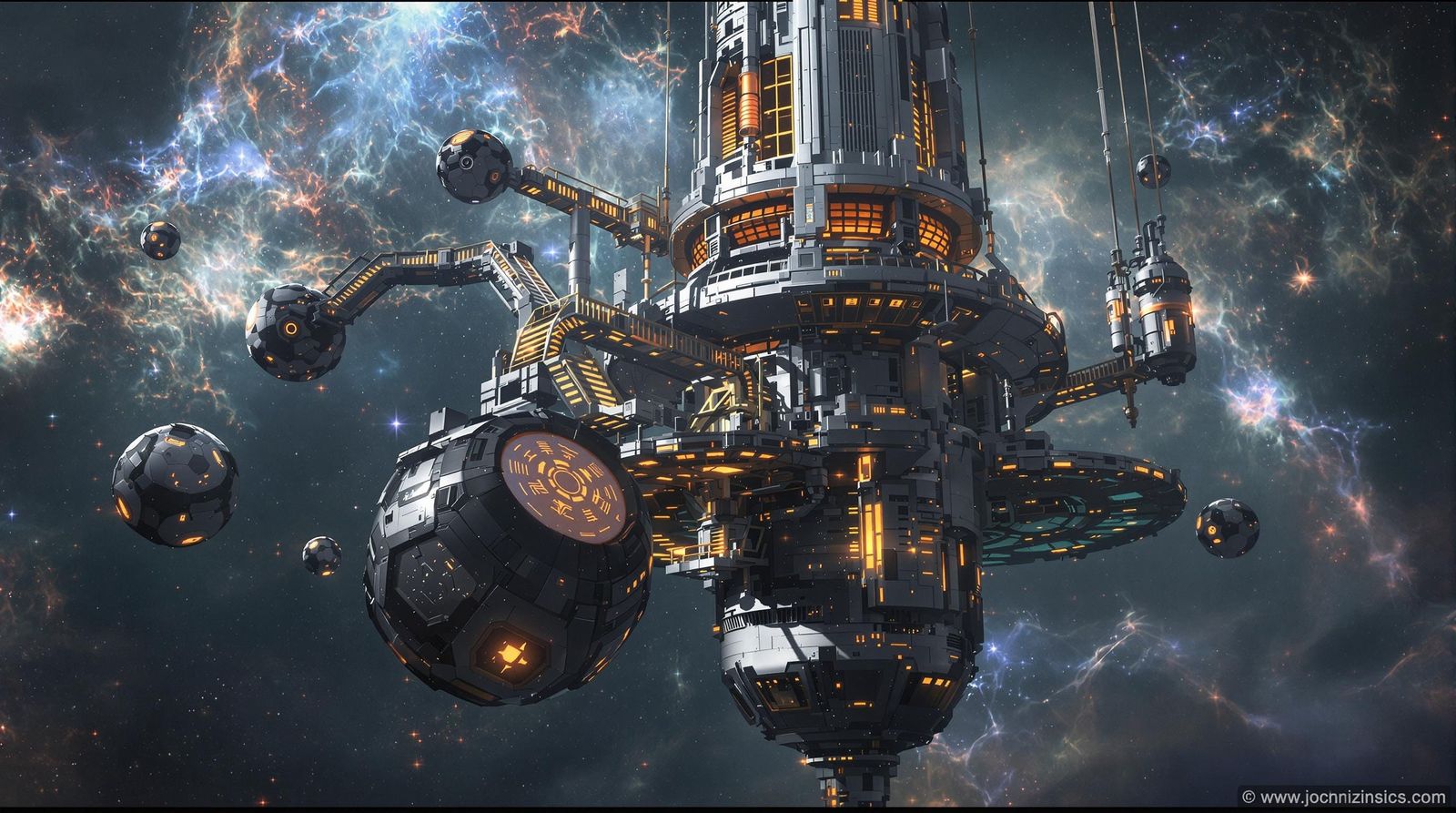 Futuristic Space Station with Octopus in Sci-Fi Style