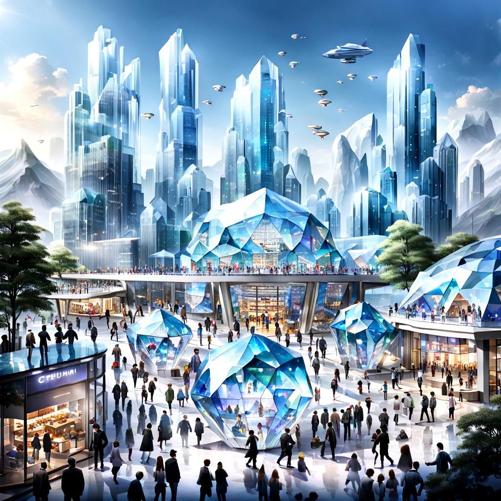 Crystal Metropolis Bustling with People