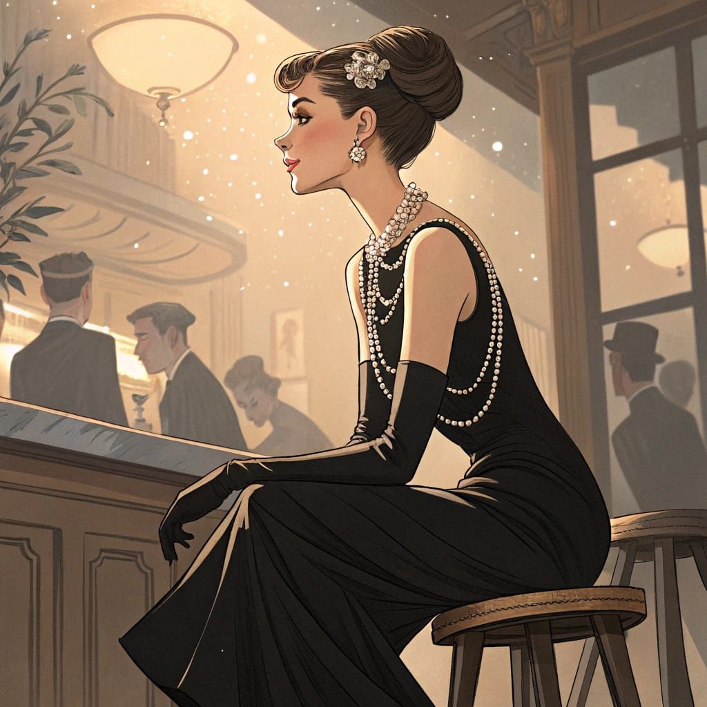 Audrey Hepburn Portrait in Alphonse Mucha Style