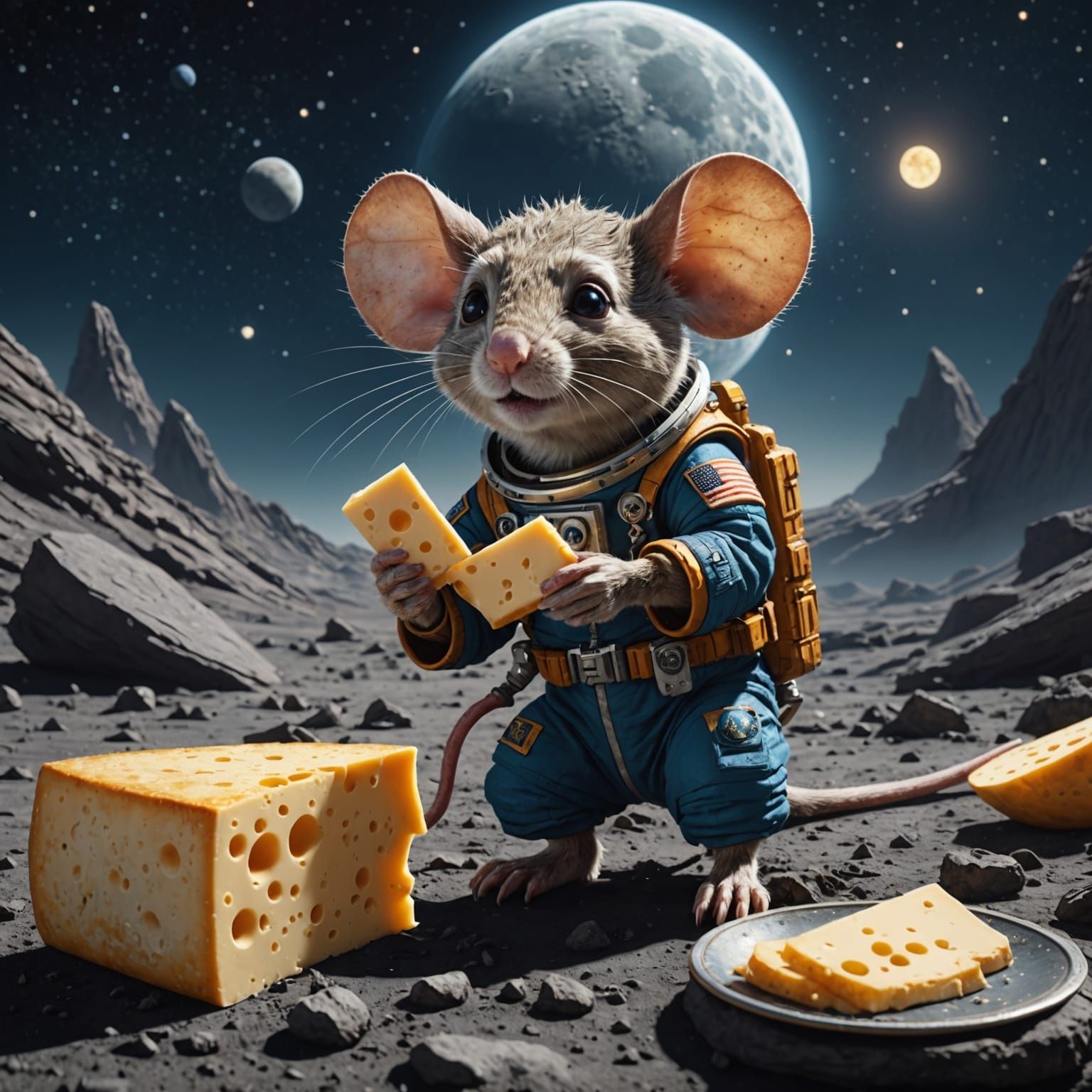 Astro Mouse on the Moon: Detailed Matte Painting