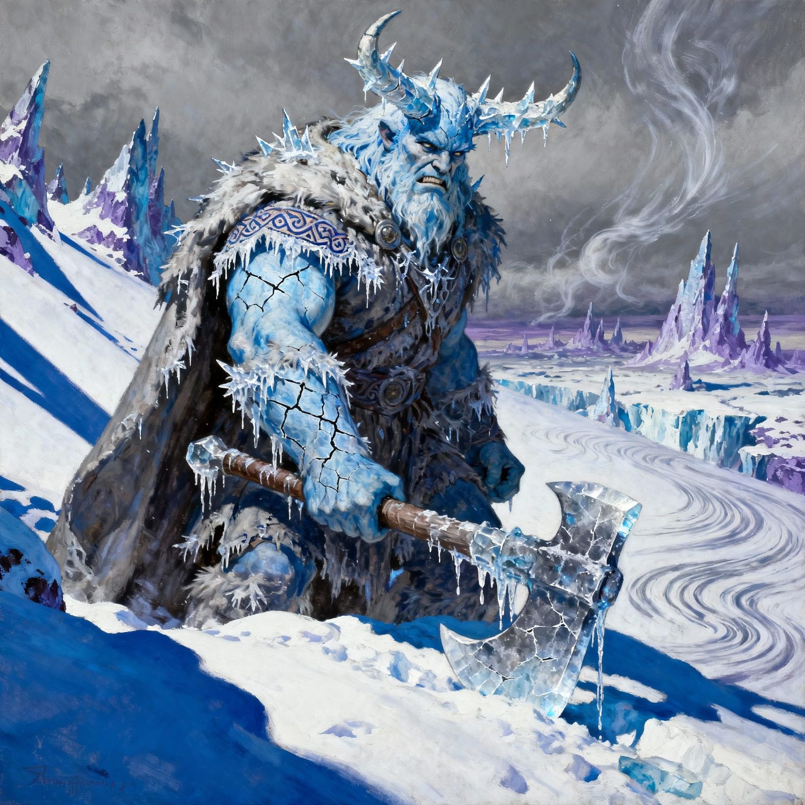 Jotun Frost Giant in Niflheim Oil Gouache Style