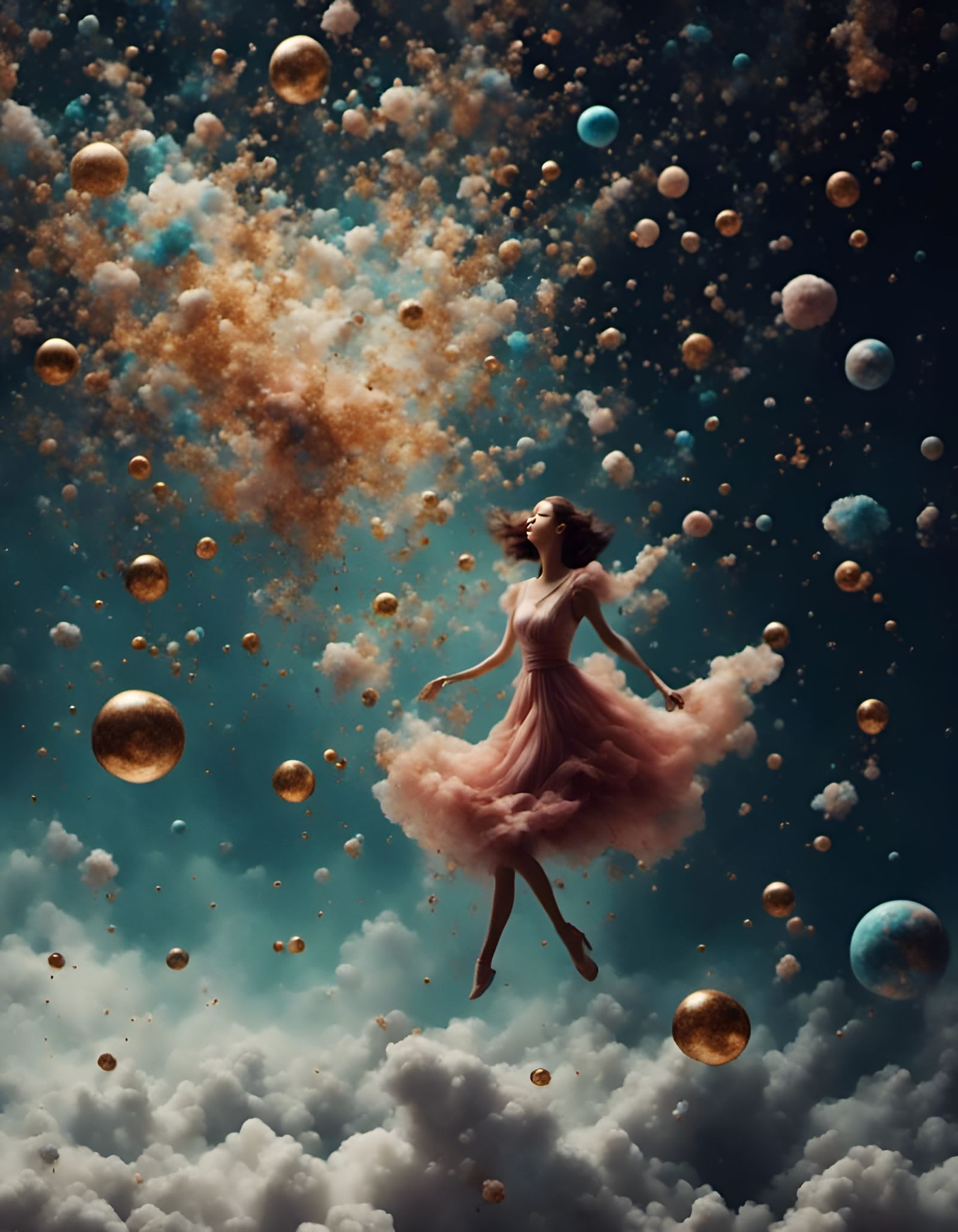 Girl floating in zero gravity <lora:Selective Color:1.0> <lo...