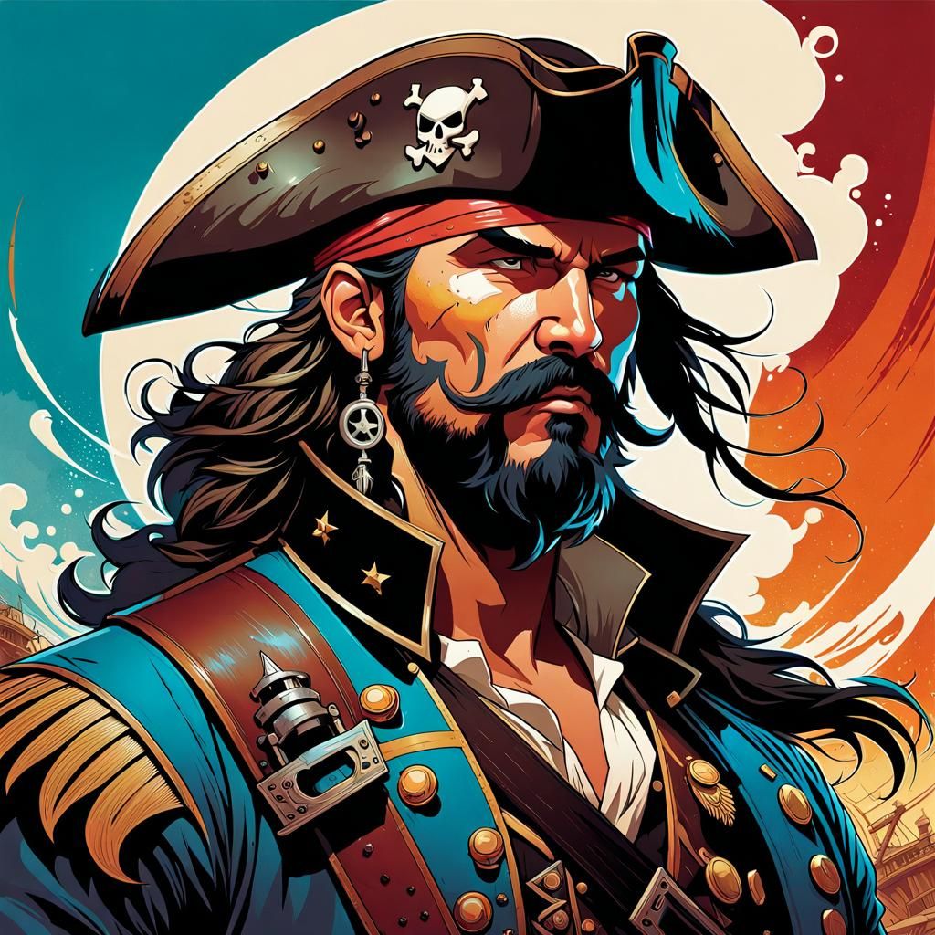 Hyperrealistic Pirate with Scar in Splash Art Style