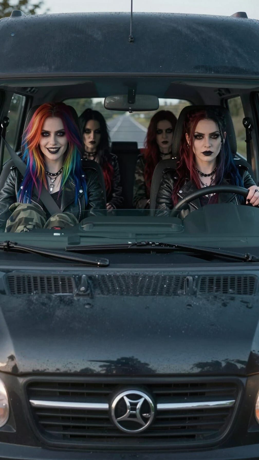 Vampiresses Drive UK Van with Rainbow Hair