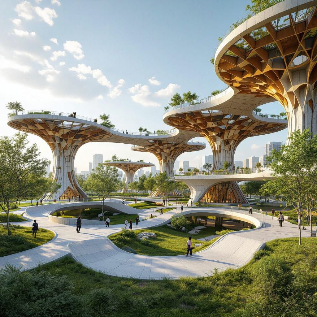 Futuristic Urban Park with Elevated Skate Track