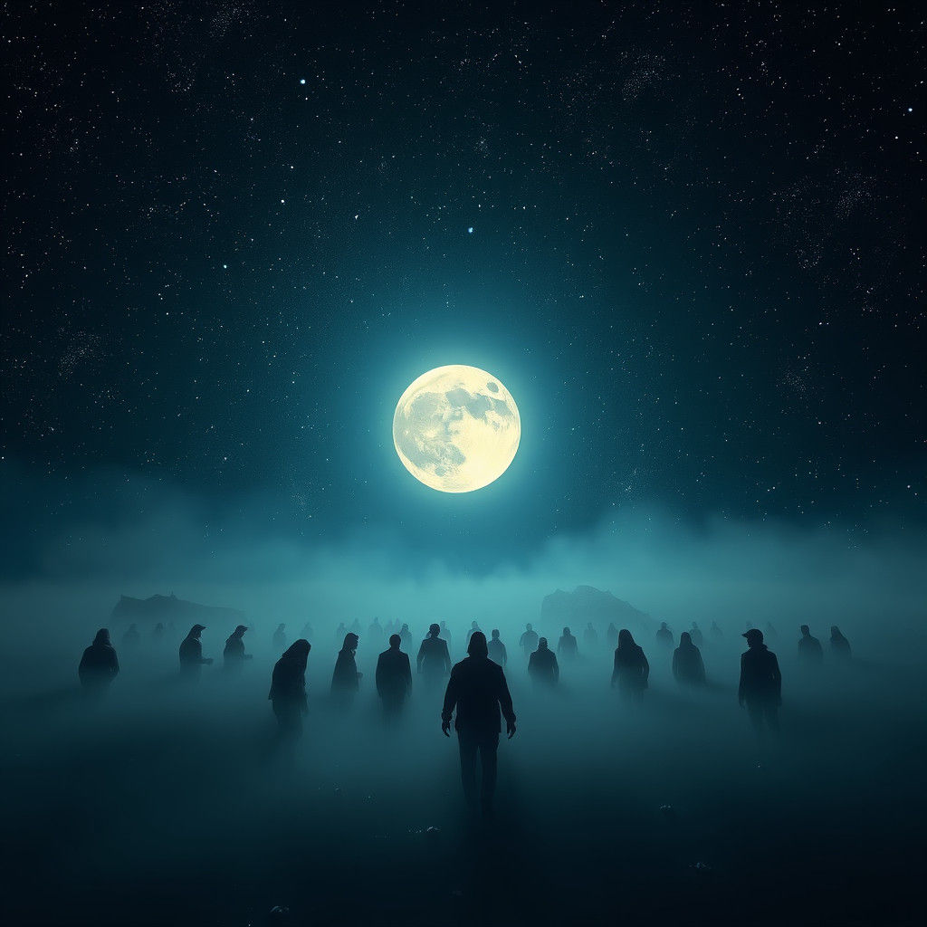 Ethereal Lagoon Gathering Under Starry Moonlit Sky