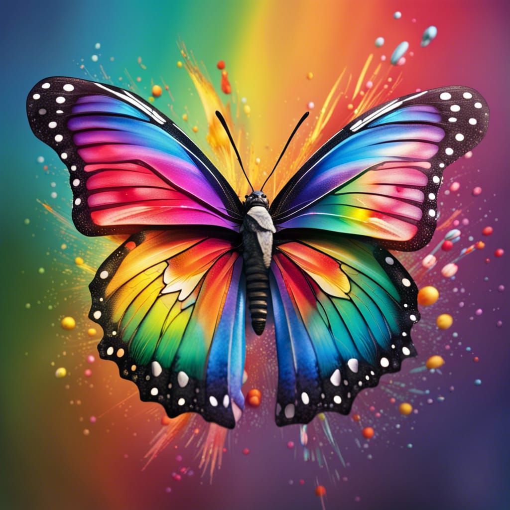 Rainbow Winged Butterfly in Splash Art Style