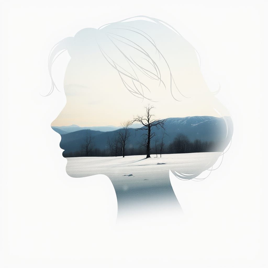 Ethereal Winter Portrait with Snowy Landscape