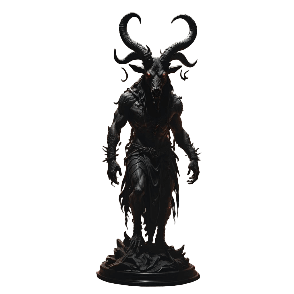 Eerie Baphomet Statue in Moonlit Room