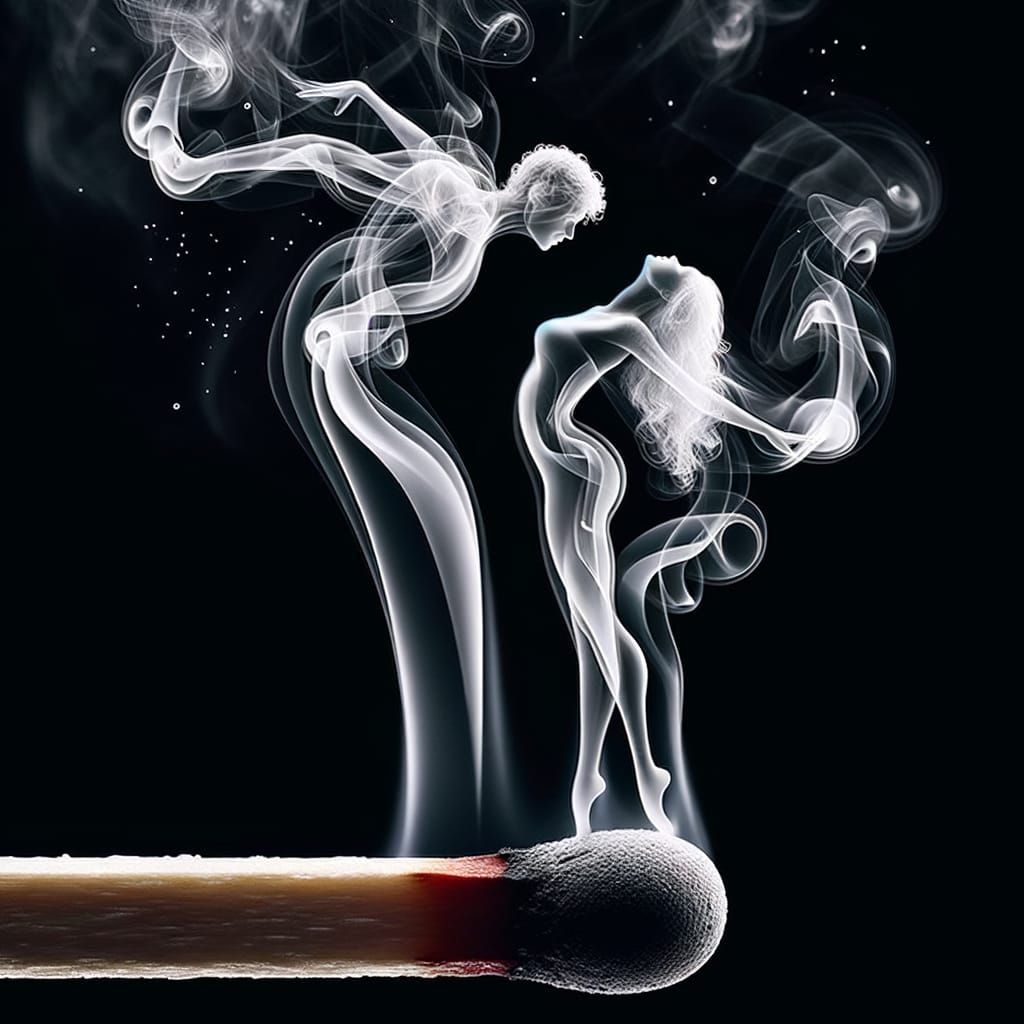 Elegant Couple Dance Formed from Match Smoke