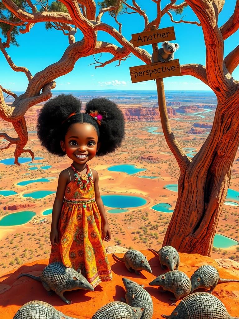 Young Indigenous Girl in Vibrant Traditional Dress Stands Am...