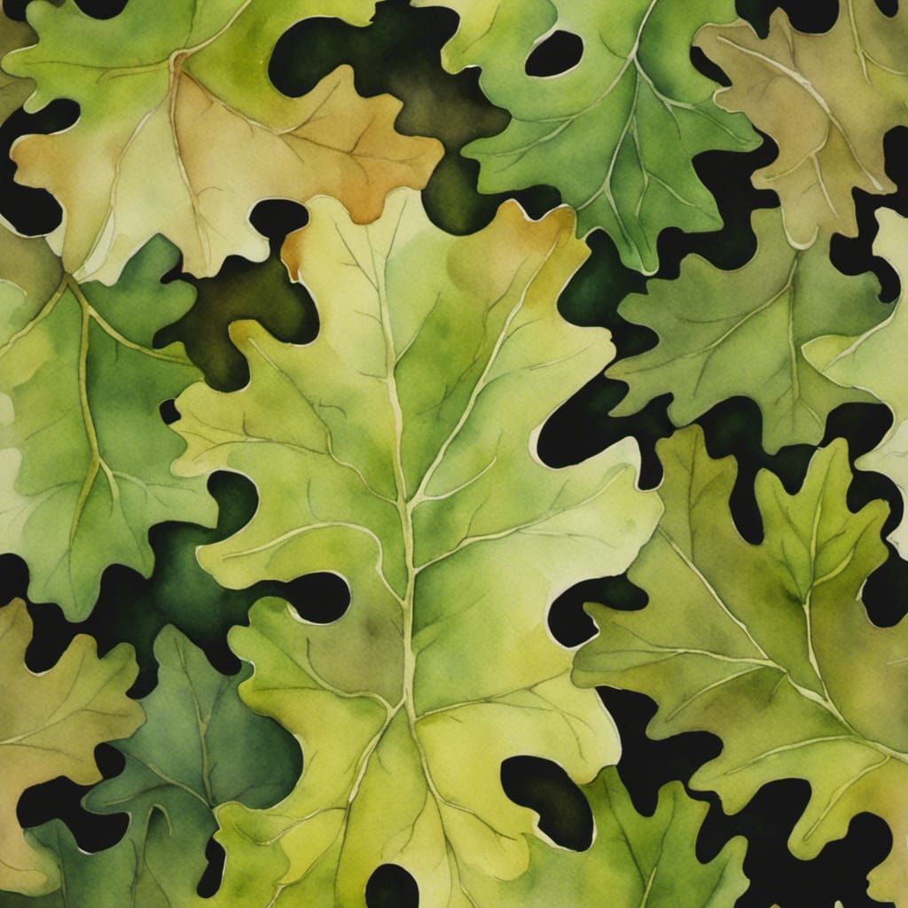 Watercolor Painting of Autumn Oak Leaves