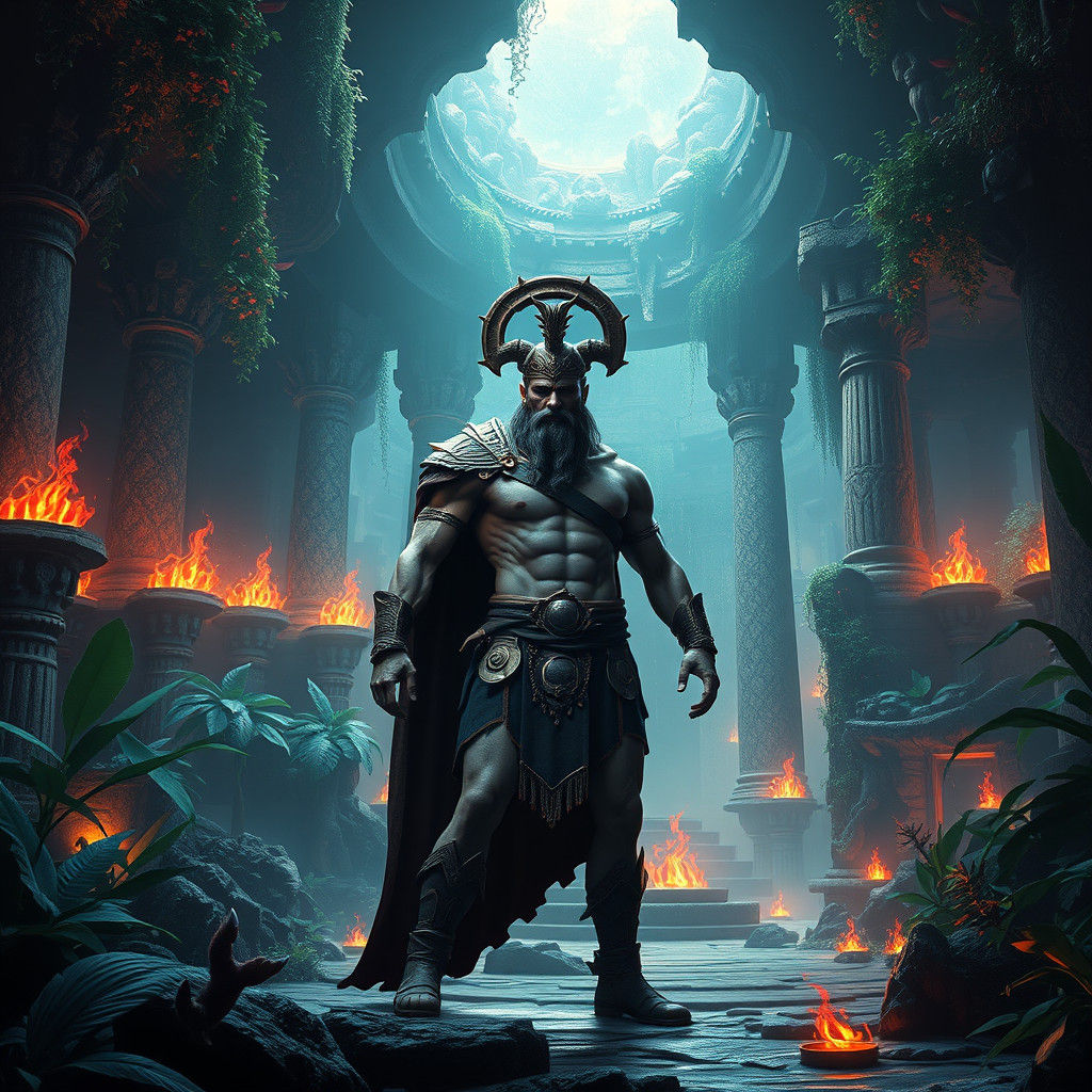 Ares, Greek God of War, in Ancient Temple