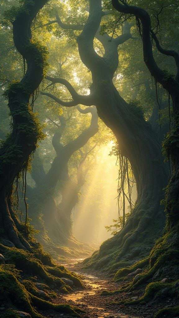 Whimsical Ancient Forest in Vibrant Colors