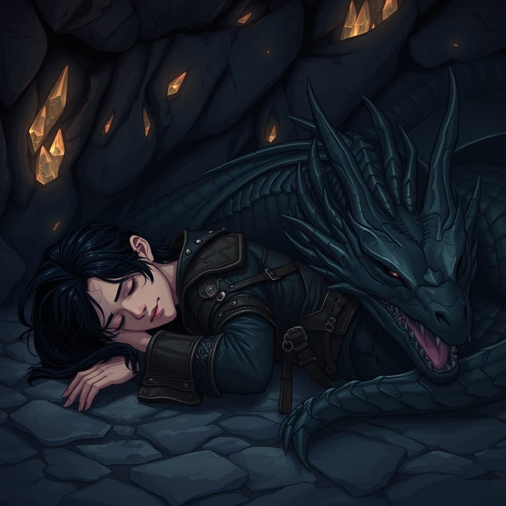 Elf and Dragon Companion in Anime Style