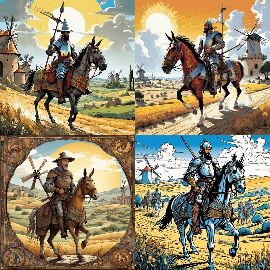 Don Quixote de la Mancha in Whimsical Cartoon Style