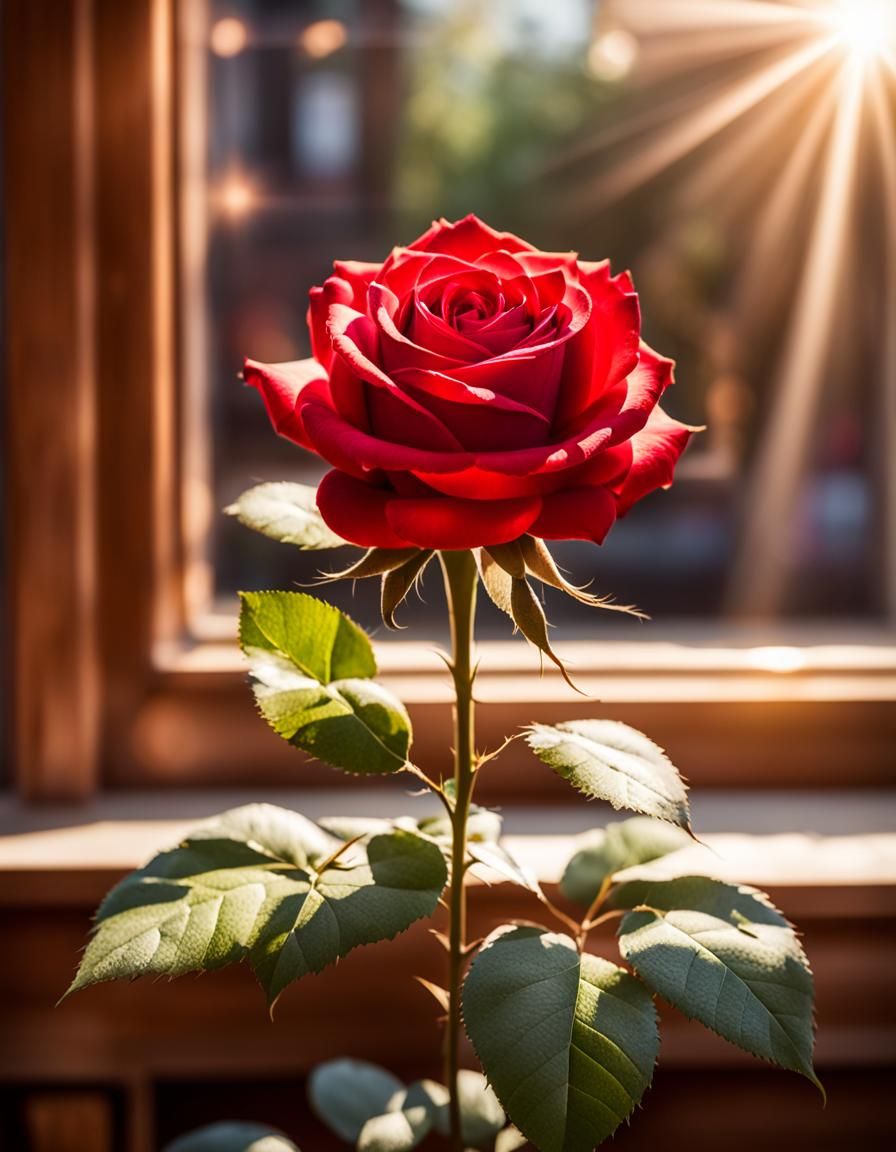 Red Rose with Sunbeams: Professional Photography