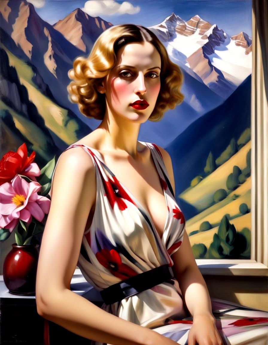 Elegant Portrait of Woman in Art Deco Style
