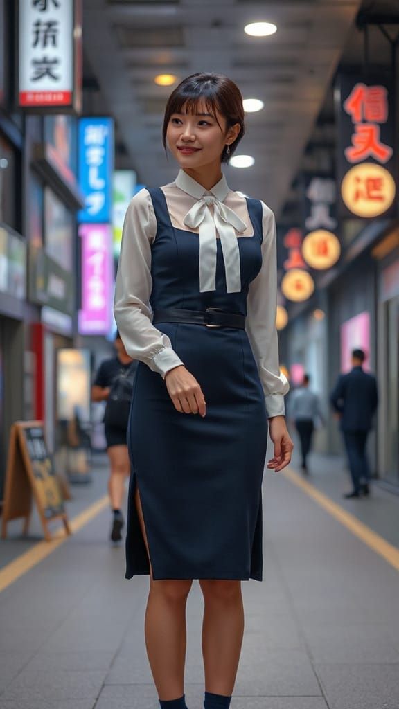 Young Japanese Woman in Futuristic Formal Uniform