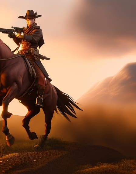 Gunslinger Rides into Town at Golden Hour