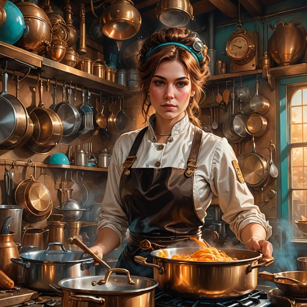 Steampunk Kitchen Portrait in Digital Art Style