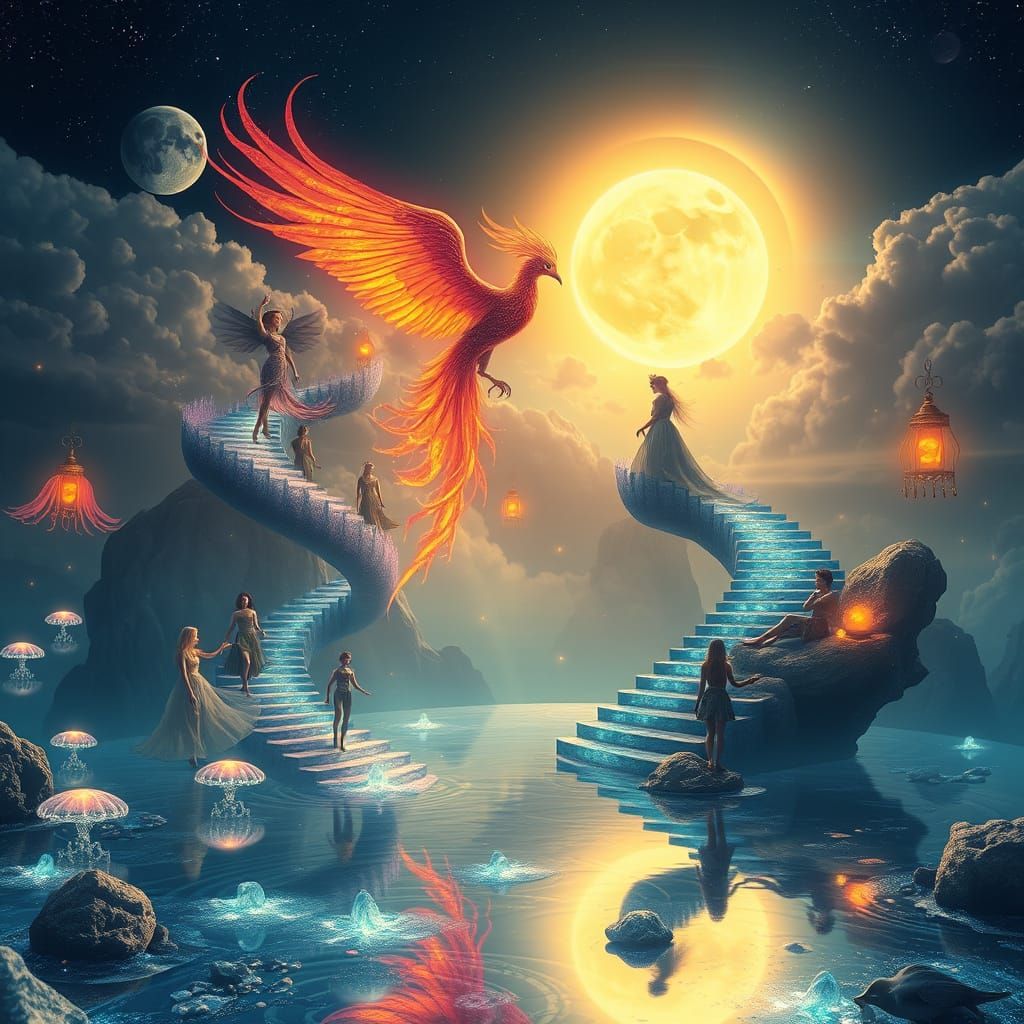 Ethereal Celestial Masquerade in a Mystical Floating Kingdom