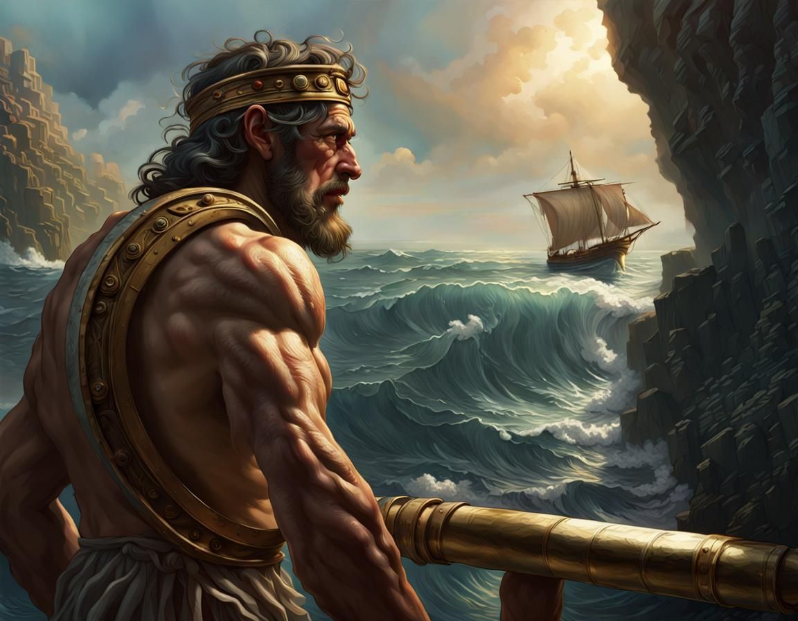 Ulysses Blinds the Cyclops: Dark Fantasy Art