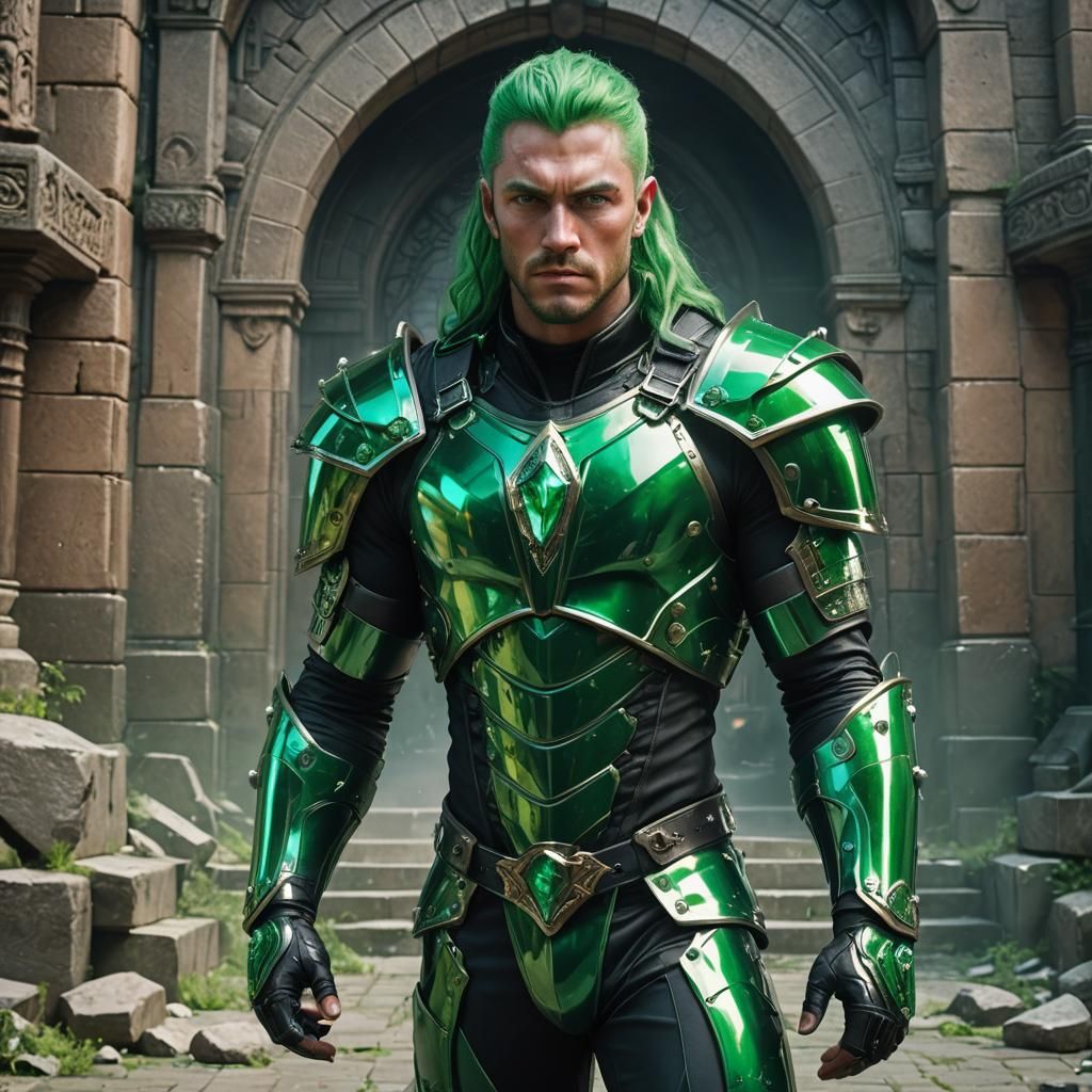 Green-Eyed Emerald Warrior with Atlantean Sword