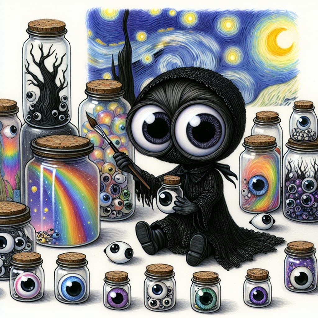 Gothic Creature with Googly Eyes and Dream Jars
