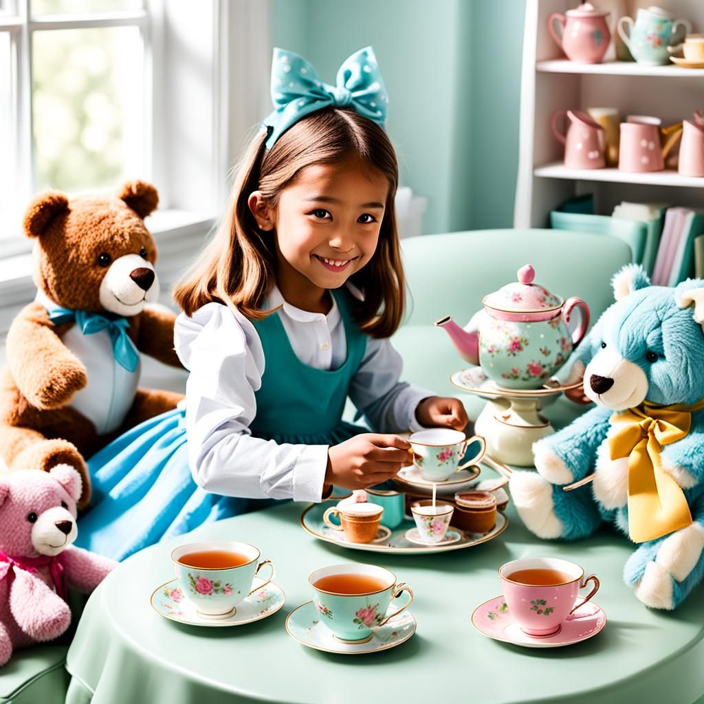 Girl's Whimsical Stuffed Animal Tea Party