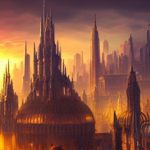 Fantasy Beaux-Arts City in Golden Sunlight