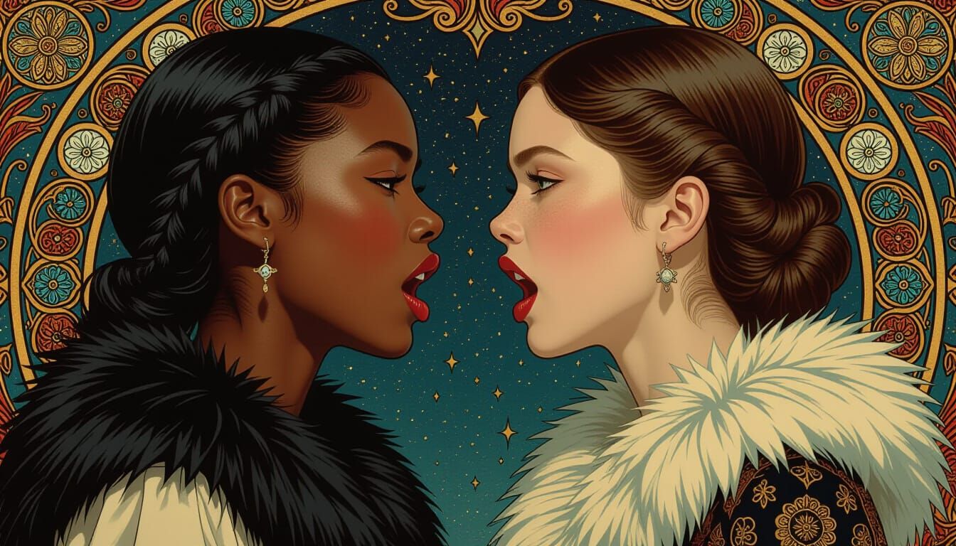 Intense Art Nouveau Portrait of Two Girls